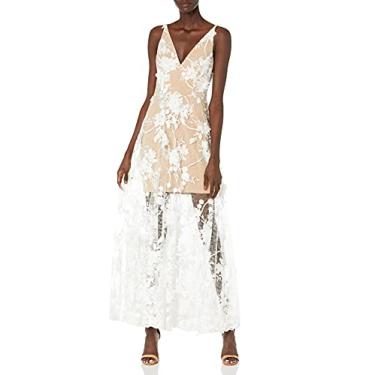 Imagem de Dress the Population Vestido longo floral sem mangas adornado, Branco/Nude Sidney, M