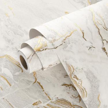 Imagem de Wallercity Papel de contato de mármore bege/dourado para bancadas à prova d'água granito mármore descascar e colar papel de contato decorativo para armários de cozinha papel de contato dourado fosco
