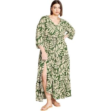 Imagem de Vestido longo City Chic com manga no cotovelo e ajuste folgado plus size - Vistas frondosas, Vistas frondosas, 26 Plus