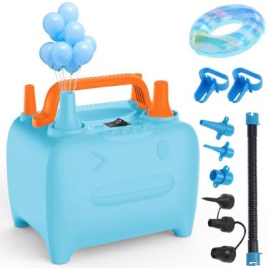 Imagem de OWill Bomba de balão elétrica, bomba de ar elétrica multiuso para inflador de balões, bico duplo, portátil, bomba de ar elétrica, máquina de sopro de 600 W para decoração de festa, azul