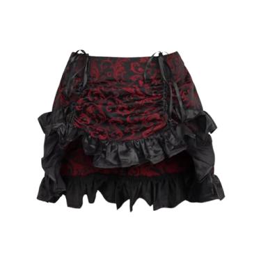 Imagem de Daisy corsets Saia feminina vermelho/preto brocado franzido bustle, Vermelho, P