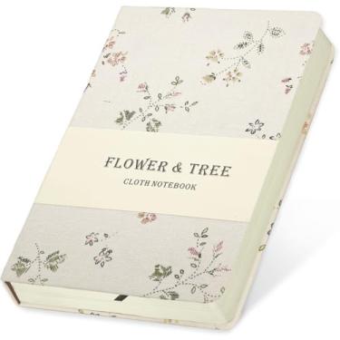 Imagem de ipoul Caderno de linho floral, bordado semelhante, caderno pequeno de 12 x 18 cm, diário B6, capa dura, caderno plano, caderno de esboços forrado e sem forro, branco