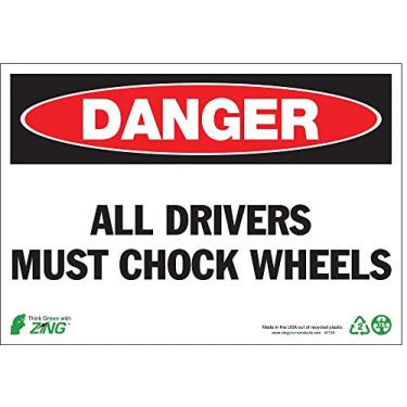 Imagem de Zing Green Products 1124 Placa de segurança de plástico reciclado "Danger All Drivers Must Chock Wheels", 25,4 cm de comprimento, 17,8 cm de largura