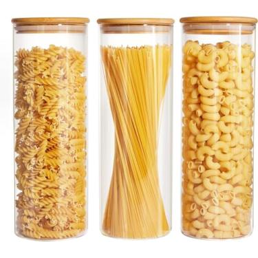 Imagem de Spreccio potes de vidro para armazenamento de alimentos com tampa [conjunto de 3], perfeitos para massas, biscoitos, nozes, café, cereais, farinha e muito mais, organize sua cozinha e despen
