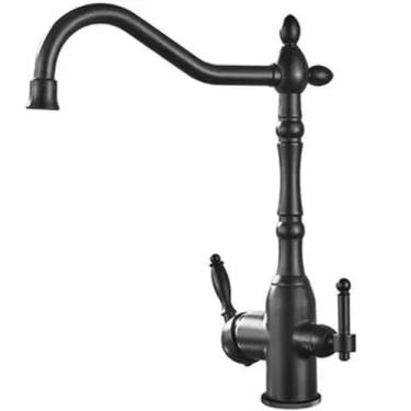 Imagem de Torneira de cozinha com filtro 360 ° Torneira misturadora de água quente e fria com duas alças Torneira de cozinha montada no deck Torneira de pia preta, preto fosco B