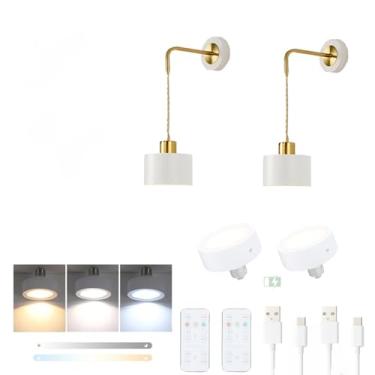 Imagem de Luminária de parede simples para quarto, arandela regulável, moderna, sem fio, E27, com controle remoto, lâmpada de parede, recarregável por USB, operada por bateria, iluminação de parede, l