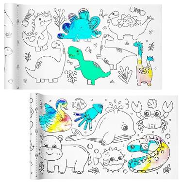 Imagem de Rolo de papel de desenho infantil, 2 rolos de papel para colorir, papel adesivo, pintura faça você mesmo, pintura colorida para crianças pequenas, rolos adesivos de 30 x 30 cm (dinossauro/animal)