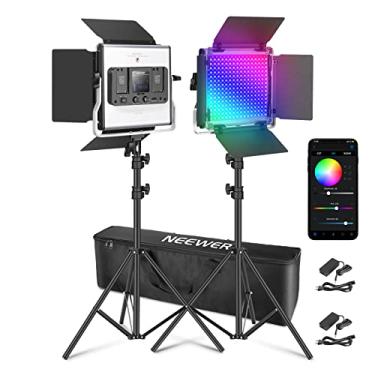 Imagem de NEEWER Painel de luz de vídeo LED RGB 660PRO II melhorado com controlo de App e suporte, 2 pacotes de 50 W constantes sem alteração de cor/1% de atenuação mínima precisa/360 °RGB/CRI97+/3200K~5600K