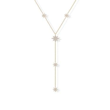 Imagem de PAVOI Corrente feminina banhada a ouro 14 K - Colar longo de zircônia cúbica de ouro - Colar com contas em camadas de estrela da estação, Ouro amarelo, Zircônia cúbica