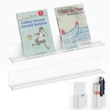 Imagem de DTUQYX Prateleira magnética para quadro branco pacote com 2: Prateleiras magnéticas de metal de 43 cm para sala de aula forte adsorção com 2 recipientes de caneta, prateleira móvel flutuante para