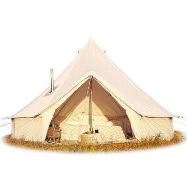 Imagem de Barraca de sino de lona de algodão, barracas grandes à prova d'água com centro resistente e poste de porta e espaço para 4/6/8 pessoas todas as 4 estações barraca de acampamento yurt
