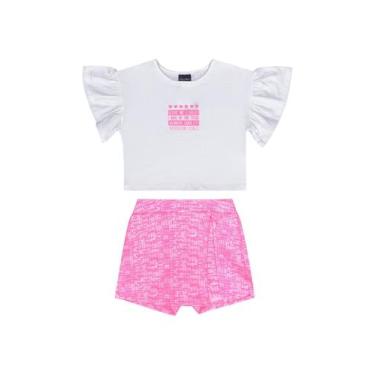 Imagem de Conjunto Blusa e Short-Saia Infantil para Menina Guloseima, Branco, 3