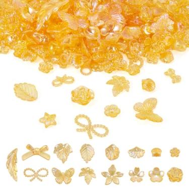 Imagem de Sparkeads Contas sortidas de acrílico de 100 g, cor AB, flores barrocas, folhas, borboletas, laços, contas estéticas, berloques kawaii, para pulseiras, colar, faça você mesmo, artesanato, joias, kit