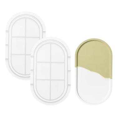 Imagem de PATIKIL Molde oval de resina com borda, bandeja oval de 17 x 9 x 1,5 cm, 2 peças de moldes de silicone para recipientes de armazenamento de joias de resina epóxi, molde de fundição em branco para