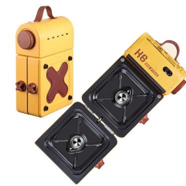 Imagem de Fogão de acampamento portátil de 2 bocas, fogão de acampamento a propano dobrável, 16000 BTU/h com alça de transporte para cozinhar ao ar livre, acampar, viajar