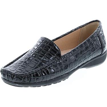 Imagem de Pierre Dumas Mocassim feminino casual com sola flexível Hazel-7, Croc preto, 36