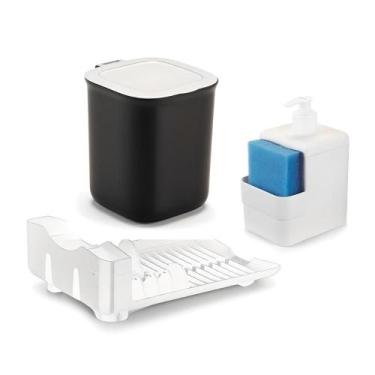 Imagem de Kit Lixeira 2,5Lts + Dispenser Detergente 500ml e Escorredor 2010 - Da