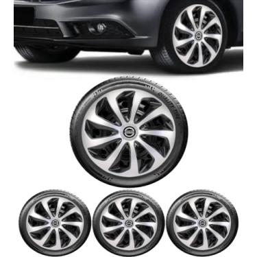 Imagem de Kit 4 Calota Esportiva Velox Preto/Prata Aro 13 Niss March 2014 2015 2016 2017 2018 2019 2020