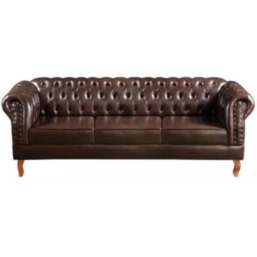 Imagem de Sofá Chesterfield 3 Lugares Dom Pedro Vintage Retrô Capitonê Couro Marrom