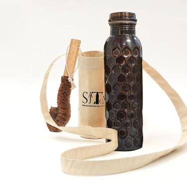 Imagem de SAJTOX Garrafa de água de cobre transparente grande de diamante preto antigo de 947 ml, à prova de vazamento, garrafas de água de tamanho grande para água potável e benefícios de saúde ayurvédica com