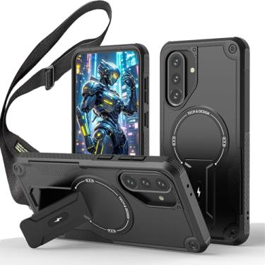 Imagem de CCSmall Capa para Samsung Galaxy A16 com alça transversal com suporte para homens, armadura de grau militar com cordão de ombro ajustável, capa para celular Samsung A16 5G DJ preta
