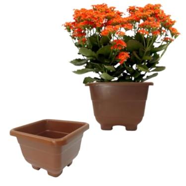 Imagem de Kit 2 Vasinhos ideal para Violeta e Kalanchoe/Cachepô quadrado 9cm - Vaso de Planta - COR: MARROM