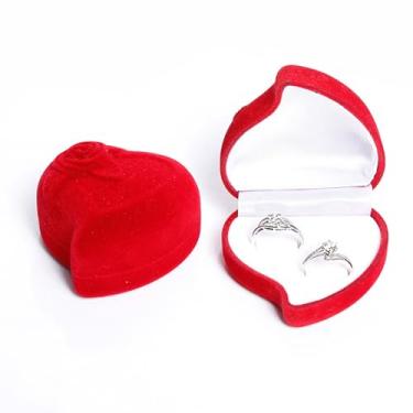 Imagem de U·helper Caixa de anel de veludo rosa, 2 compartimentos em forma de coração, suporte duplo para joias, caixas organizadoras de presente, caixa de joias de casamento, caixa de anel pequena para