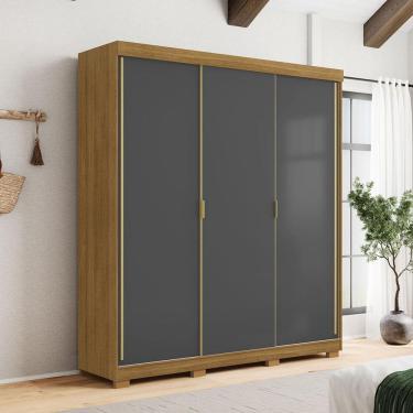 Imagem de Guarda-Roupa 3 Portas Correr Dupla Face 4 Gavetas Porto Alasca/Nature 100% MDF
