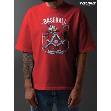 Imagem de Camiseta Oversized Baseball Streetwear Algodao Unissex Vermelho-Masculino