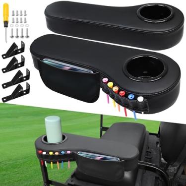 Imagem de MOSNAI Apoio de braço para carrinho de golfe com suporte de copo para carro de clube EZGO Yamaha banco traseiro corrimão de tubo quadrado de 2,5 cm, estrutura de suporte atualizada/sem necessidade de perfuração/evita inclinação/melhor rolamento de carga (preto)