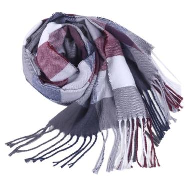 Imagem de Cachecol para mulheres, cachecol xadrez de 188 x 35 cm com franja, cachecol de inverno de poliéster, cachecol de combinação fácil para ambientes internos e externos, presentes para mulheres, cachecol