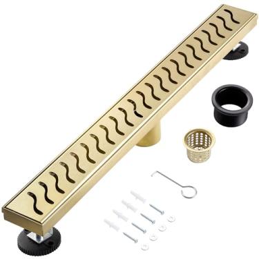 Imagem de muschbath Ralo De Chuveiro Linear 24 Polegadas, Dourado Escovado, Grade Removível, Aço Inoxidável 304, Fácil Instalar E Limpar Para Banheiros (Base Drenagem Não Incluída)