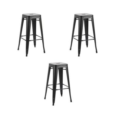 Imagem de Kit 3 Bancos Altos Iron Preto Aço Rivatti