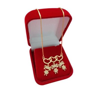 Imagem de Colar com Pingente Três Filhas Meninas Banho Ouro - Gabby Luxo Joias e