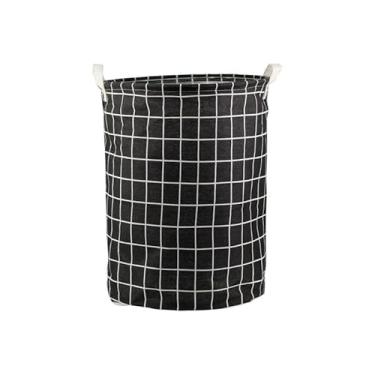 Imagem de Cesto Organizador Multiuso Tecido Dobrável Roupa Brinquedos Lavanderia(Xadrez Preto)