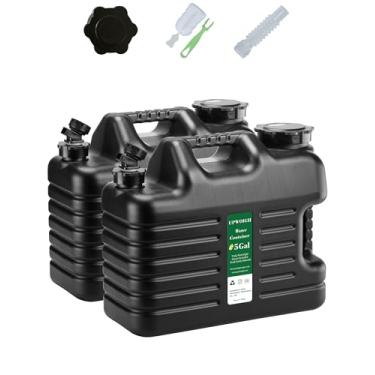 Imagem de UPWOIGH Conjunto de 2 jarros de água de 5 galões, recipiente de água para acampamento, realmente sem vazamento, tanque de água preto militar grande, equipamento de aterrissagem de emergência portátil