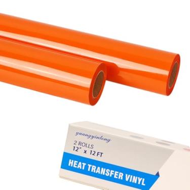 Imagem de guangyintong Rolos de vinil HTV de transferência de calor laranja, 2 rolos 30,5 cm x 3,7 m laranja ferro em vinil para camisetas superfície brilhante HTV vinil para todas as máquinas de corte fácil de