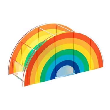 Imagem de Porta-lápis de acrílico arco-íris organizador de mesa, suporte de armazenamento de pincéis para escritório doméstico, organizador de artigos de papelaria de canto para mulheres e meninas