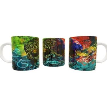 Imagem de Caneca Porcelana Caveira Mexicana Colorida - Villa Caneca