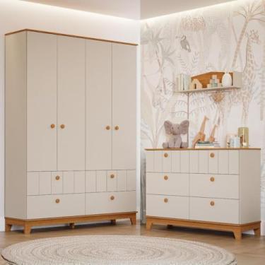 Imagem de Quarto Bebê Completo Cômoda 6 Gavetas Guarda Roupas 4 Portas 100% MDF