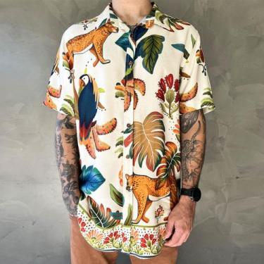 Imagem de Camisa Masculina Estampada De Botão Manga Curta Onça Casual Viscose - 
