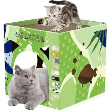 Imagem de Bissap Casa de papelão para gatos, grande casa de brincar engrossada com 2 andares para arranhar cama, sala de arranhar para gatos e gatinhos, abrigo, cubo respirável, caixa de arranhador ondulado