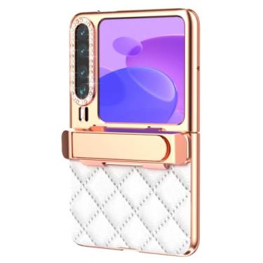 Imagem de POYUFRG Capa fina para Huawei Pura X, capa de couro leve e luxuosa com moldura galvanizada e suporte de proteção de dobradiça, branca, Pura X