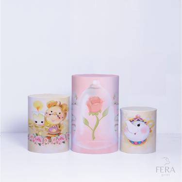 Imagem de Trio de Capa Cilindro para Festa Infantil Veste Fácil C/elástico Bela e a Fera