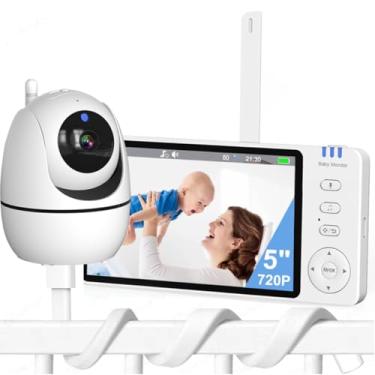 Imagem de Novo 5.0" Babá Eletronica,720P Bebê Câmera com Tela, Incluindo o suporte da câmara, Áudio Bidirecional, Monitoramento Temperatura, Visão Noturna, Zoom Digital, Detecção De Som Vox, sem App,sem Wifi