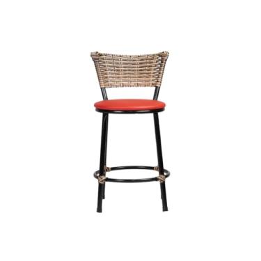Imagem de Banqueta Baixa com Encosto em Junco Cappuccino Assento em Corino e Estrutura de Aço Preto Ideal para Cozinhas Áreas Gourmet e Varandas (VERMELHO)