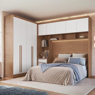 Imagem de Quarto Modulado Casal 10 Portas 3 Gavetas Infinity Móveis Castro - Cedro/Branco Line