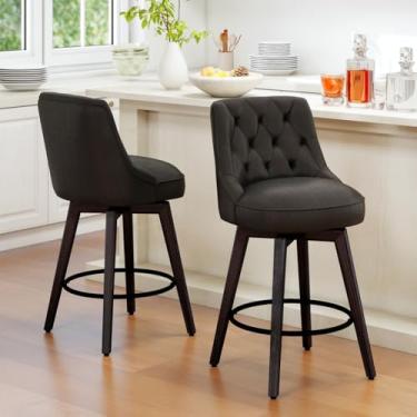 Imagem de Vipbear Conjunto de 2 bancos de bar modernos de 66 cm, bancos giratórios de altura com encosto alto, banqueta de bar estofada preta, cadeira de bar com encosto alto, pernas de madeira para bar, ilha