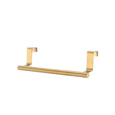 Imagem de 1/2 peças toalheiro sobre porta barra de toalha suporte pendurado aço inoxidável banheiro armário de cozinha branco preto toalha pano prateleira cabide, dourado S, 1 peça