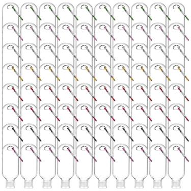 Imagem de mekueeex 80 garrafas de viagem com chaveiro, garrafas transparentes de 60 ml, chaveiros de plástico, vazios, recarregáveis, recipientes de plástico com tampa para creme líquido (retângulo)